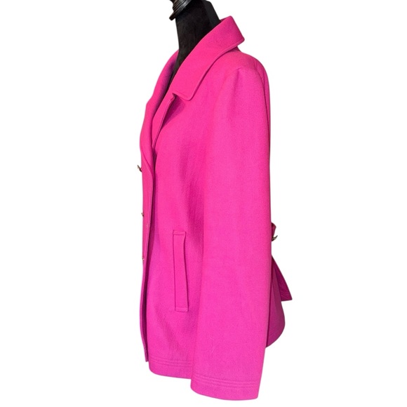 J Crew Peacoat Double Breasted Women's 14 Fushia Pink Wool Blend Tending EUC - Picture 3 of 10